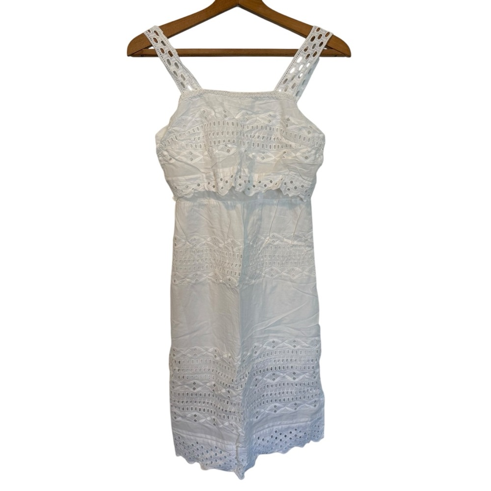 J. Crew 02 White Eyelet Lace Lined Sleeveless Knee Length Sheath Tank Dress - Picture 2 of 10
